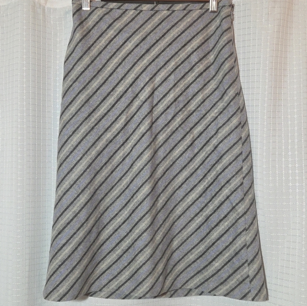 Ann Taylor Loft Skirt Wool Grey Black Blue Diagonal Stripes Size 0  Career Lined